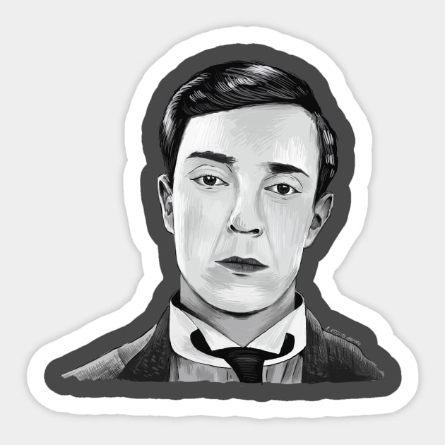 Buster Keaton Illustration Portrait by Burro! Sticker by burrotees